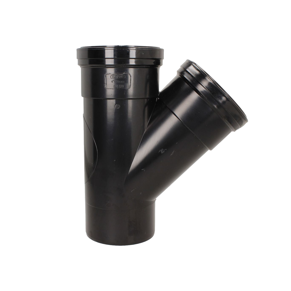 135 degree double socket branch 110mm soil pipe UPVC black