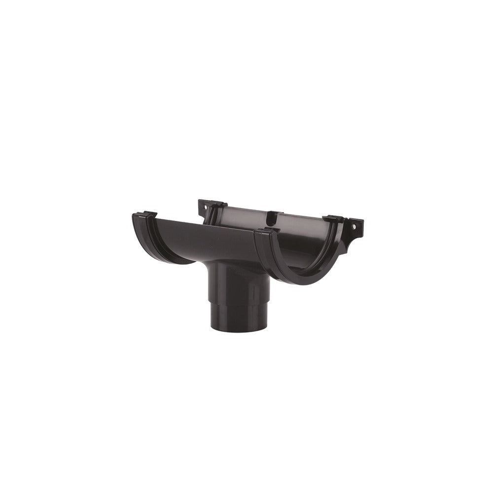 Half round gutter running outlet to 68mm downpipe UPVC