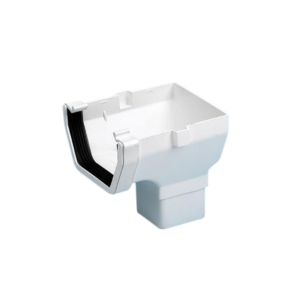 Square stopend outlet for gutter system